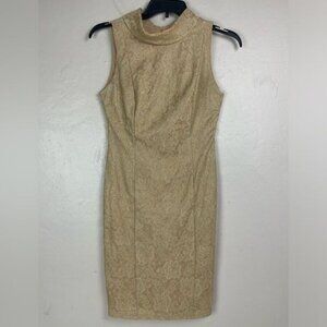 Vtg 90s Maria Bonita Gold Sparkly Sleeveless Floral Hostess Dress Large 60s vibe